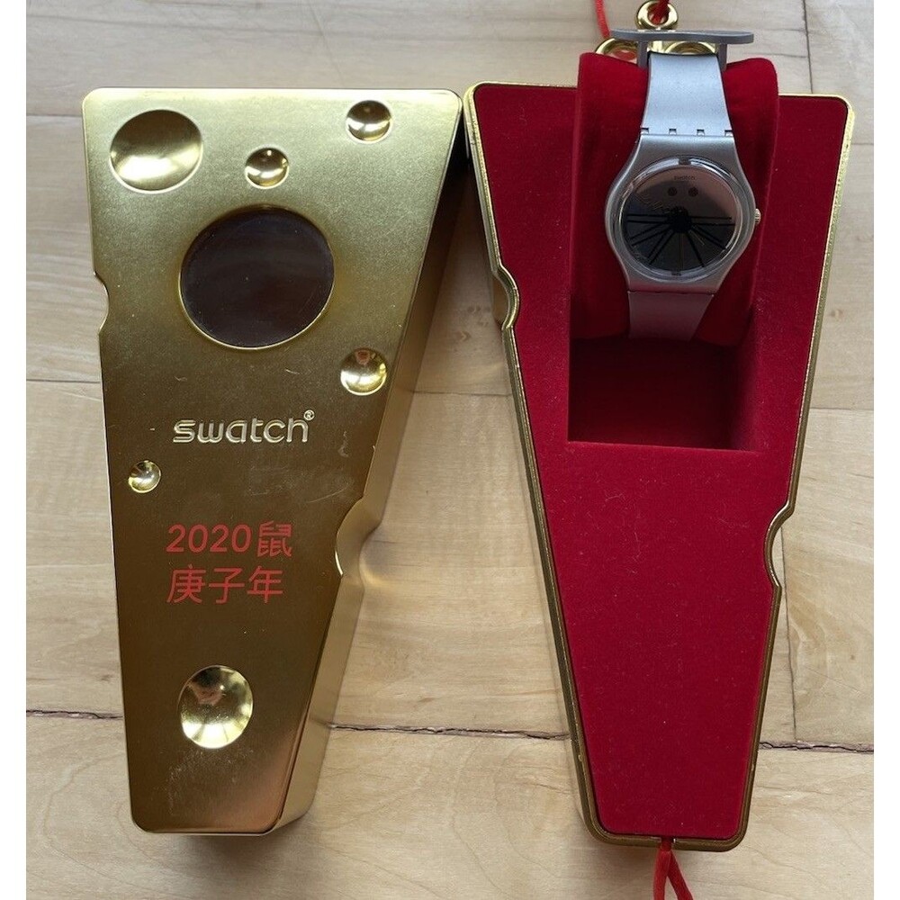 Swatch 2020 Year of the Rat Quartz Analog Watch, Silver Silicone Strap, Box